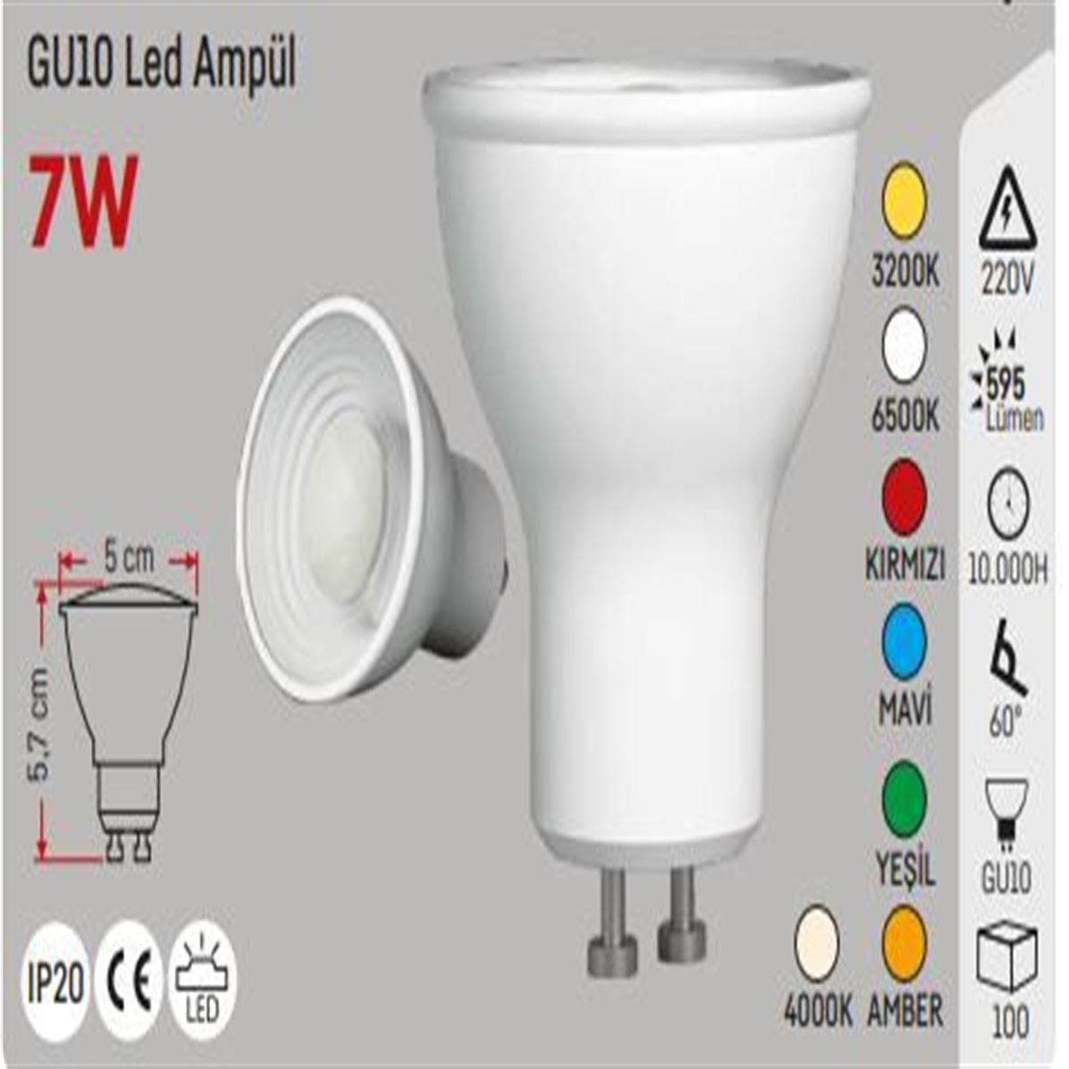 7W SMD LED ÇANAK AMPUL GU10 KIRMIZI 1